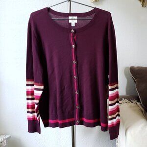 St. John's Bay Burgundy Cardigan with Striped Sleeves